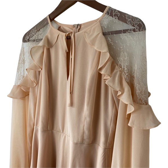 Lulus Formal Peach Lace And Ruffle Dress Long Sleeve Short Size XS Beautiful - Picture 6 of 16